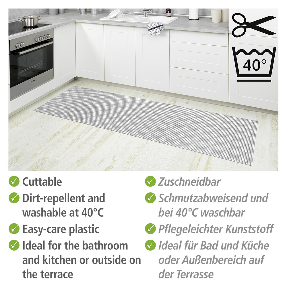 Tapis de bain en mousse, 65x200 cm, Flow Gris  usage dans toute la maison, antidérapant