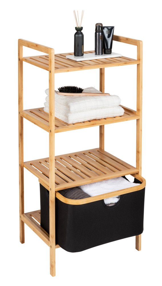 Étagère Ecori, 3 tablettes avec panier amovible  Bambou certifié FSC®, polyester recyclé