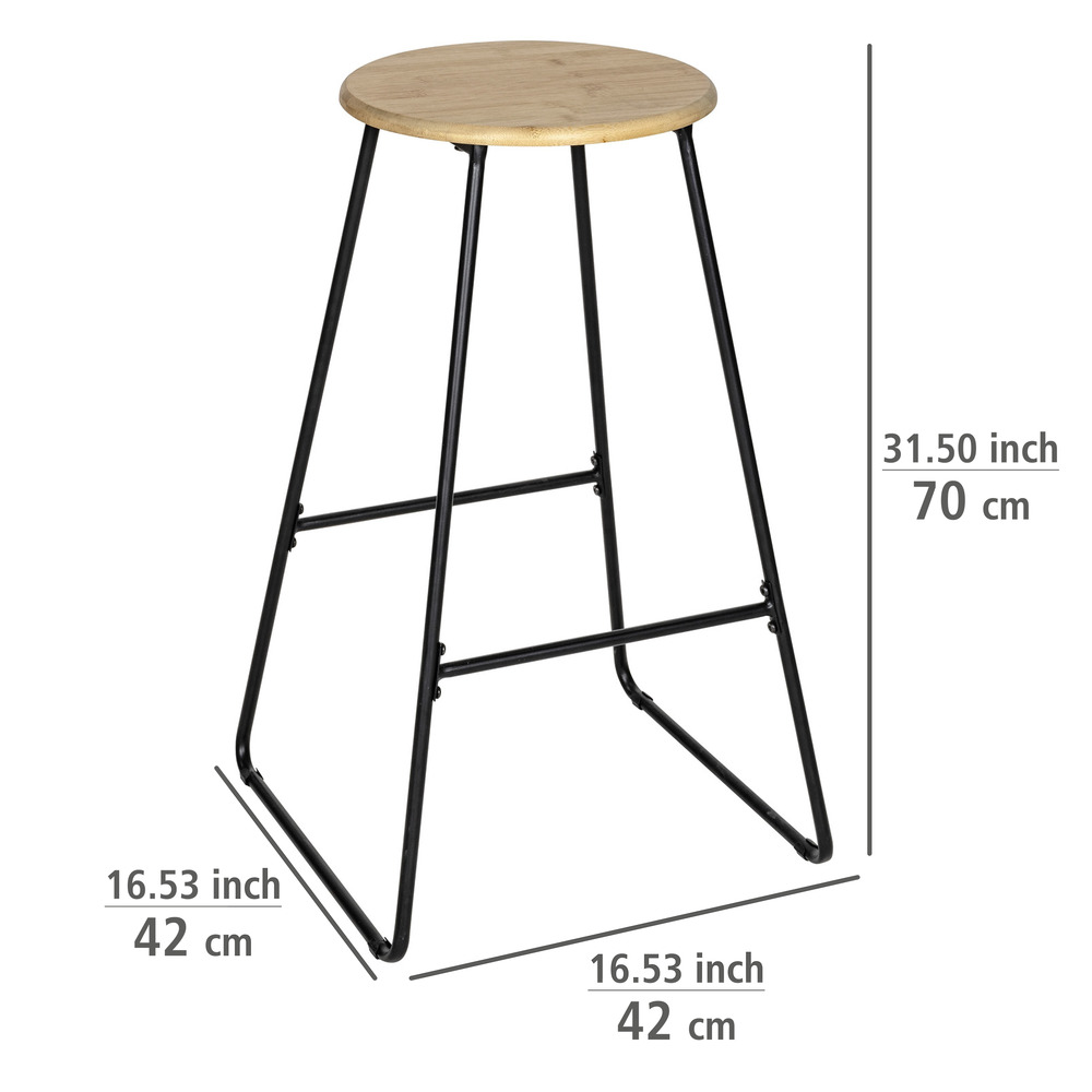 Tabouret de bar Loft  en acier avec assise en bambou massif