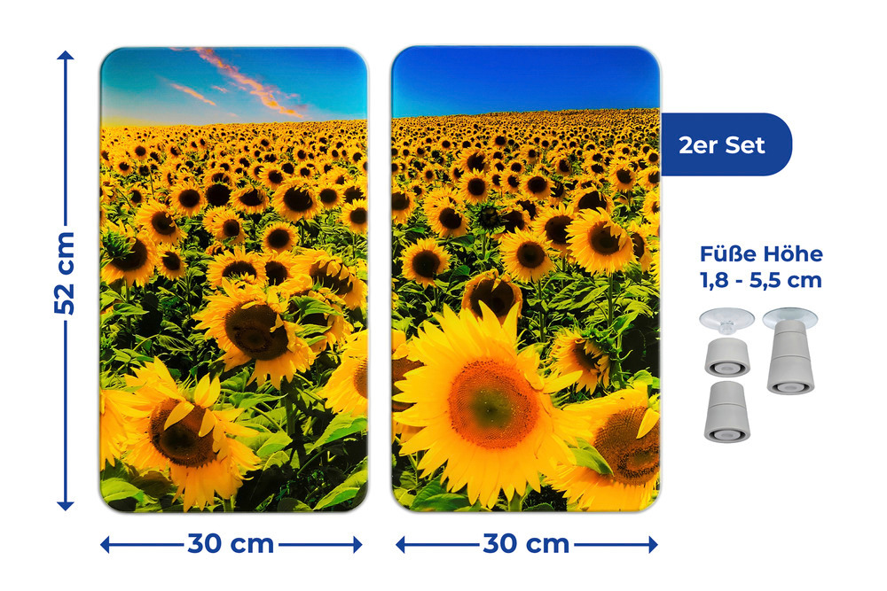 Protection plaque de cuisson en verre "tournesols", lot de 2  pour tous les types de feux