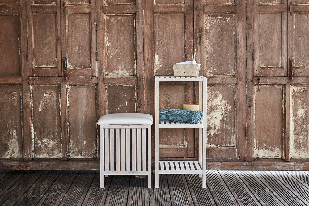 Tabouret Norway naturel blanc  tabouret de salle de bains, bois naturel