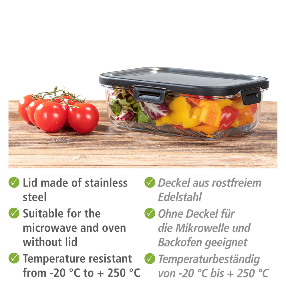 Boîte de rangement cuisine en verre Steel 1,0 litres  Couvercle en inox