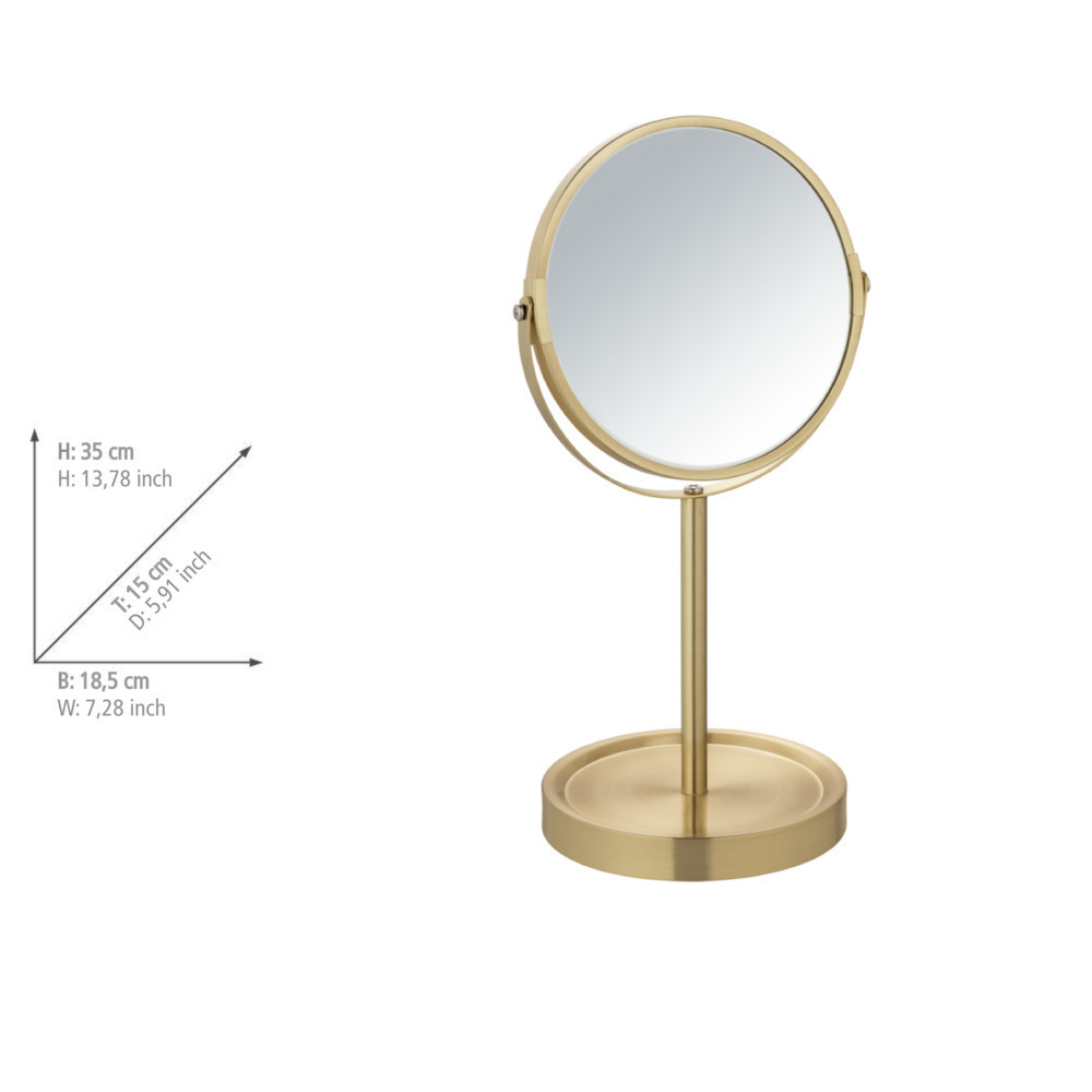 miroir sur pied Alata or mat, Ø 17 cm  avec grossissement 3x