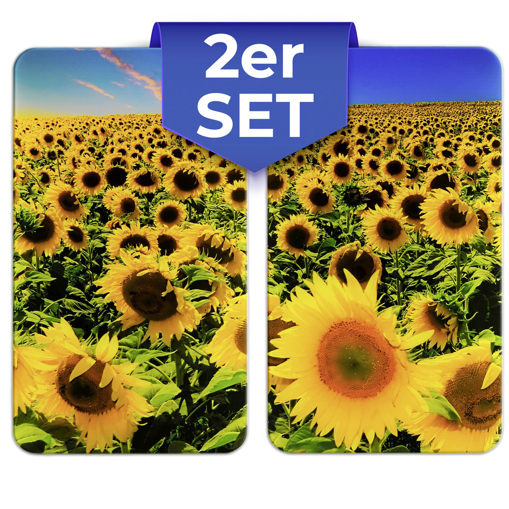 Protection plaque de cuisson en verre "tournesols", lot de 2  pour tous les types de feux