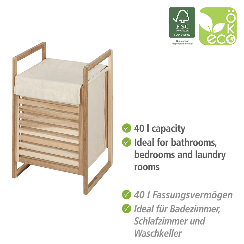 Coffre Linge bois, Panier à linge bois avec sac à linge sale amovible, 40L, Bois FSC, Acina, 40x60x35 cm  Panier à linge avec couvercle et sac à linge sale amovible