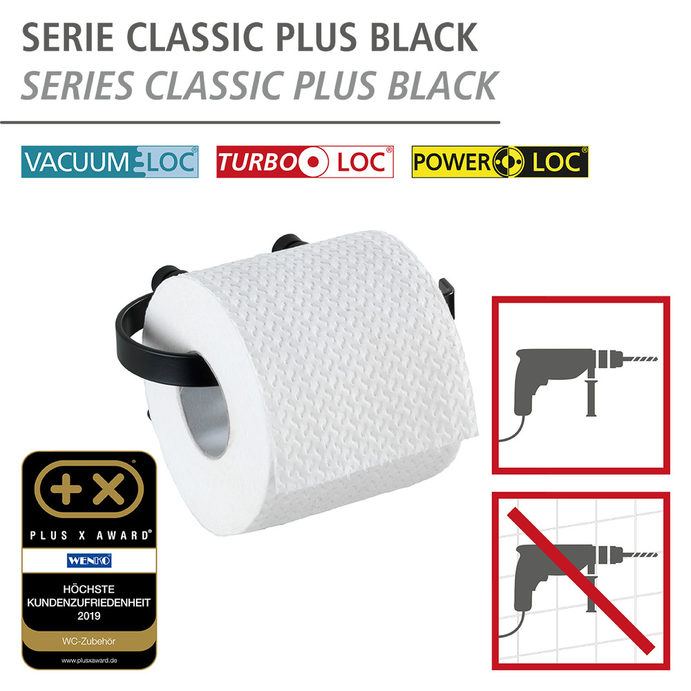 Dérouleur papier WC Classic Plus noir  avec protection antirouille