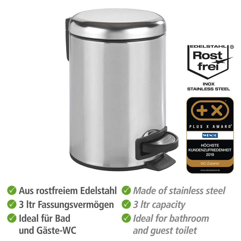 Poubelle cosmétique à pédale Leman Easy Close acier inox brillante  3 l