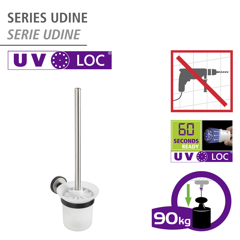 Kit brosse WC UV-Loc® Udine  Fixation sans percer grâce à un système adhésif innovant