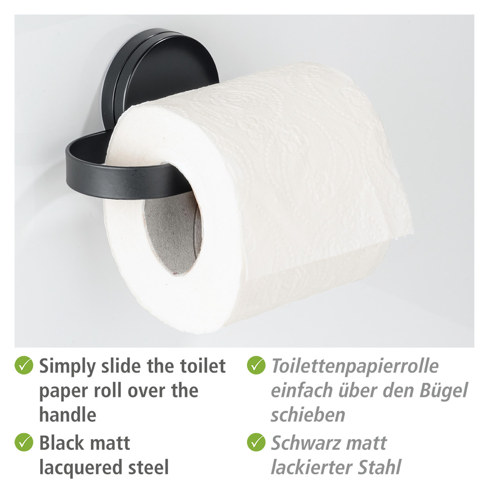 Porte Papier Toilette mural noir, solution sans perçage, innovation "Static Loc Plus", Pavia  Fixer sans percer