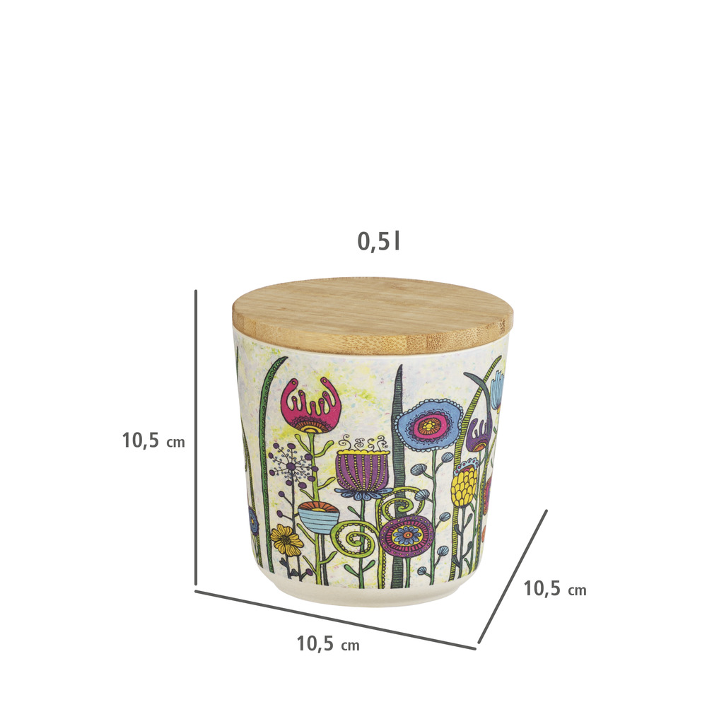 Lot de 3 boîtes de rangement avec couvercle hermétique en bambou motif floral, 3 différentes tailles 0,5L-0,7L-0,95L, fibre de bambou, multicolore   