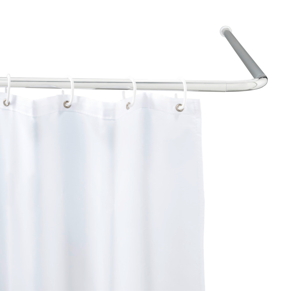 Barre de douche angle, tringle de rideau de douche, universel chromé, aluminium inox, Ø 2 cm  aluminium, Ø 2 cm,adaptable en forme et en longueur