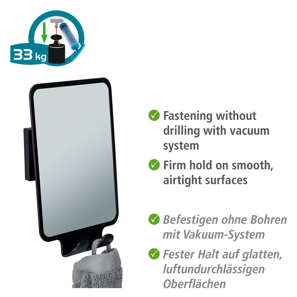 Miroir antibuée Vacuum-Loc® Quadro Noir  Fixer sans percer