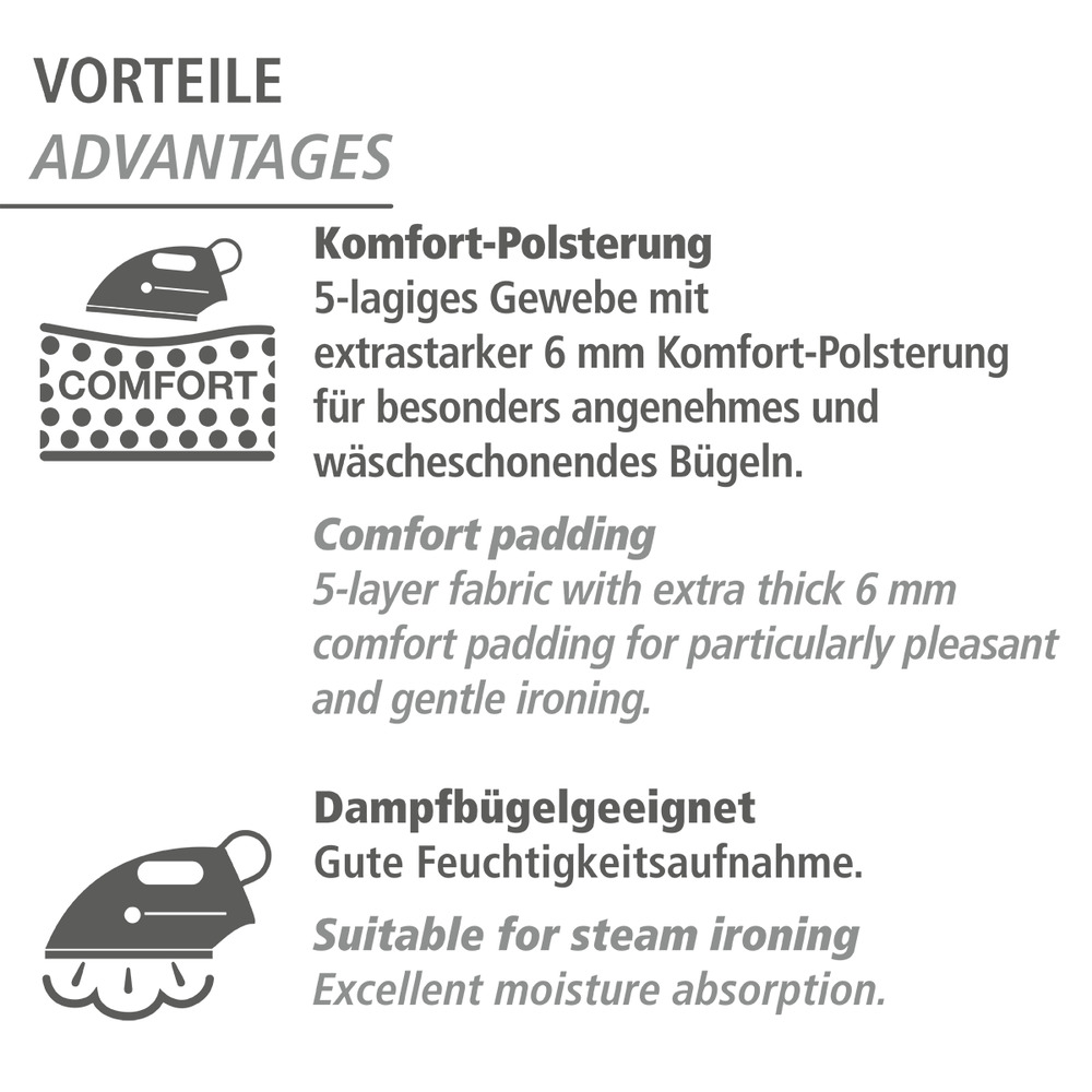 Housse de table à repasser Air Comfort avec zone de repassage magiglisse, taille M  avec zone de repassage éclair pour un repassage rapide