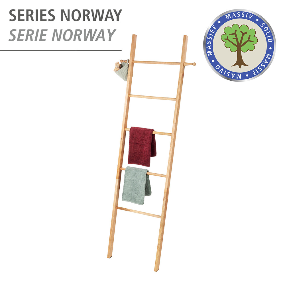 Echelle Porte Serviette, Bois Noyer, 5 portants et deux crochets de suspension, Norway, 43x170x4 cm  massif, porte-serviettes