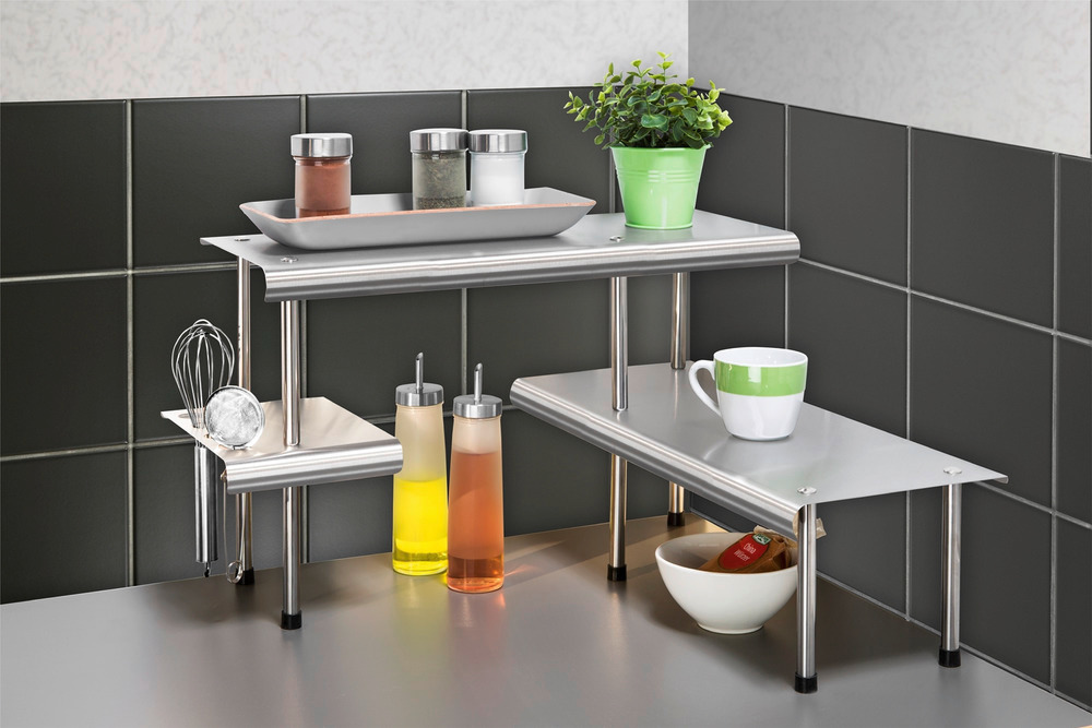 Étagère d'angle de cuisine Massivo Trio à 3 rayons  acier inox