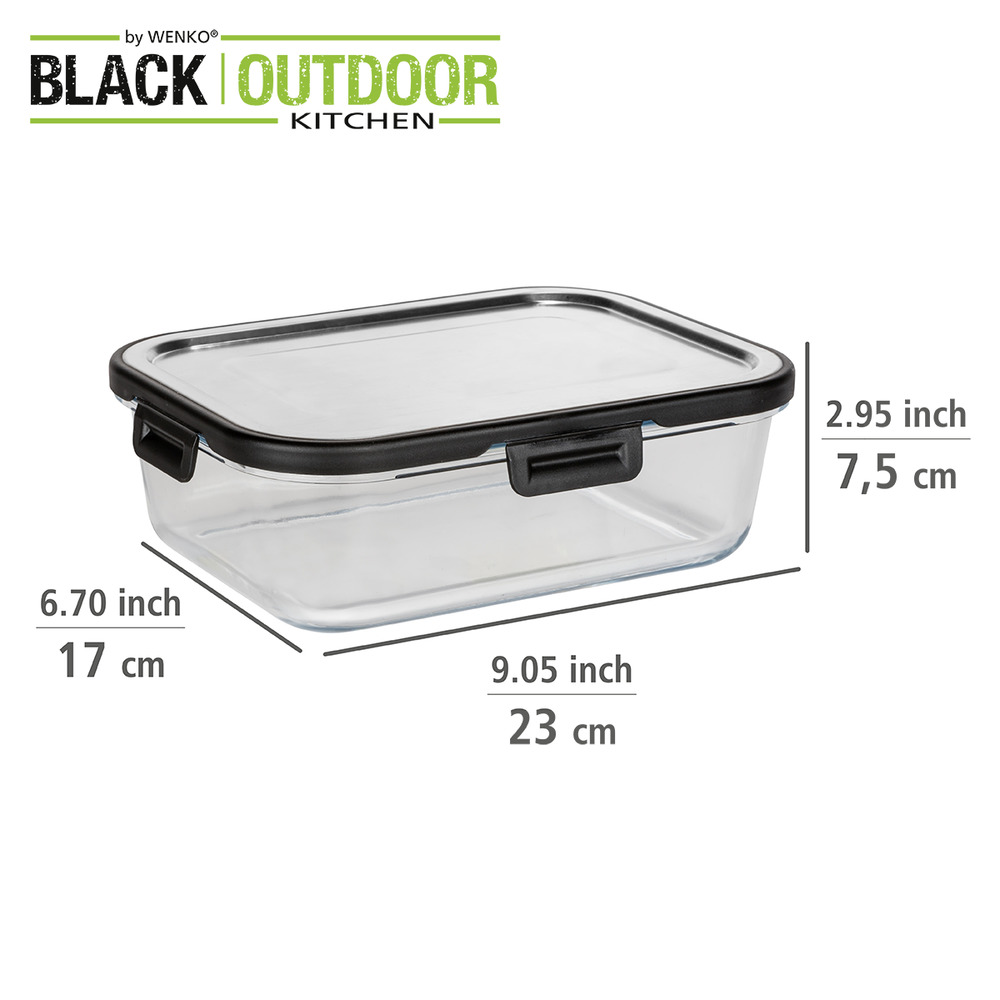 Boîte de rangement cuisine en verre Steel 1,5 litres  Couvercle en inox