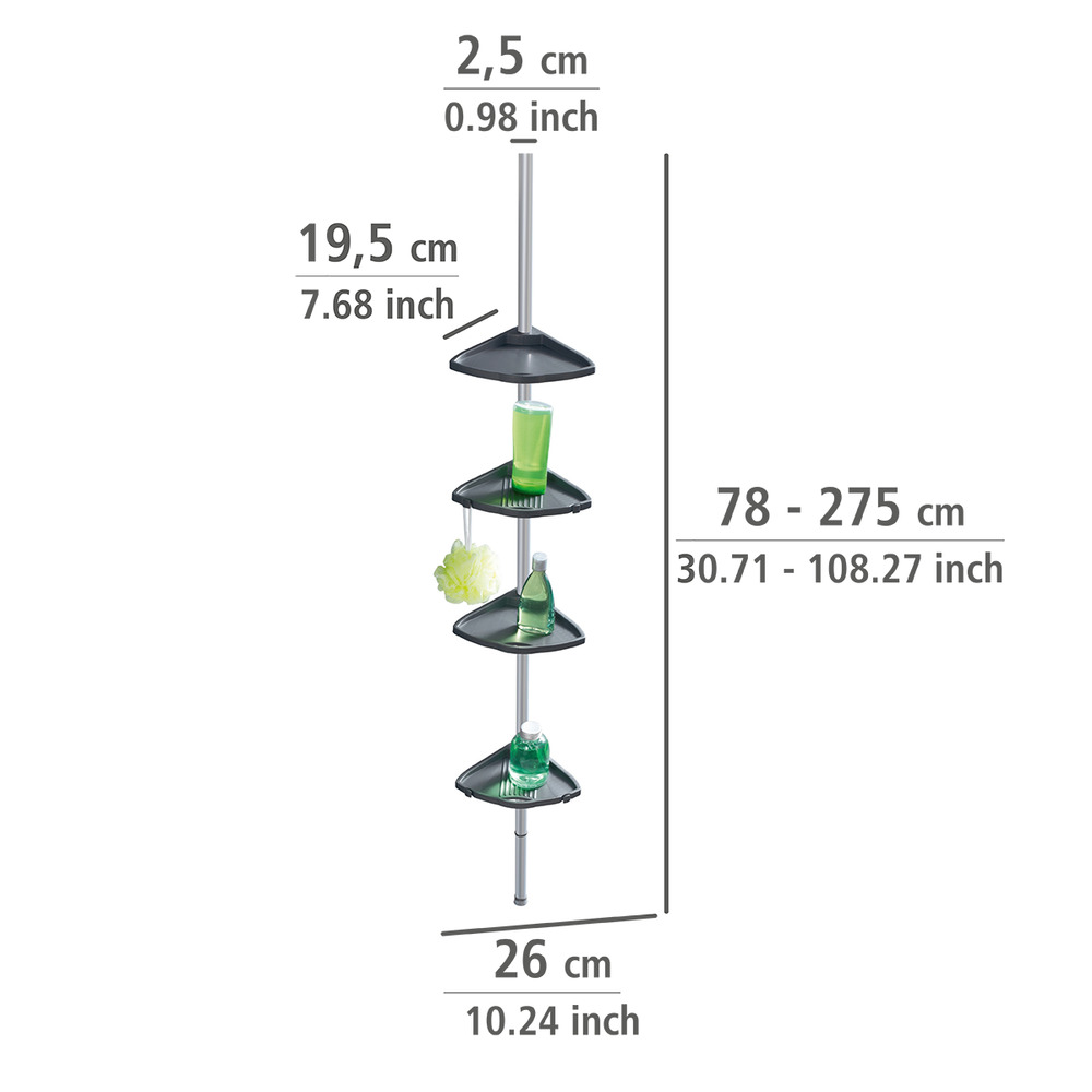 Étagère de douche télescopique Compact  4 tablettes et 4 crochets