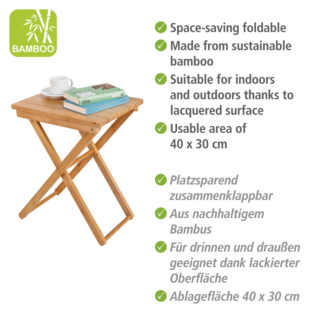 Table pliante Maui, en bambou  Étagère pliable peu encombrante