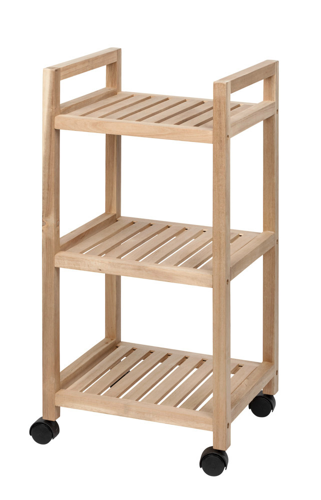 Etagère à roulettes 3 niveaux, bois FSC, Acina, 35x72x31 cm  avec 4 roulettes