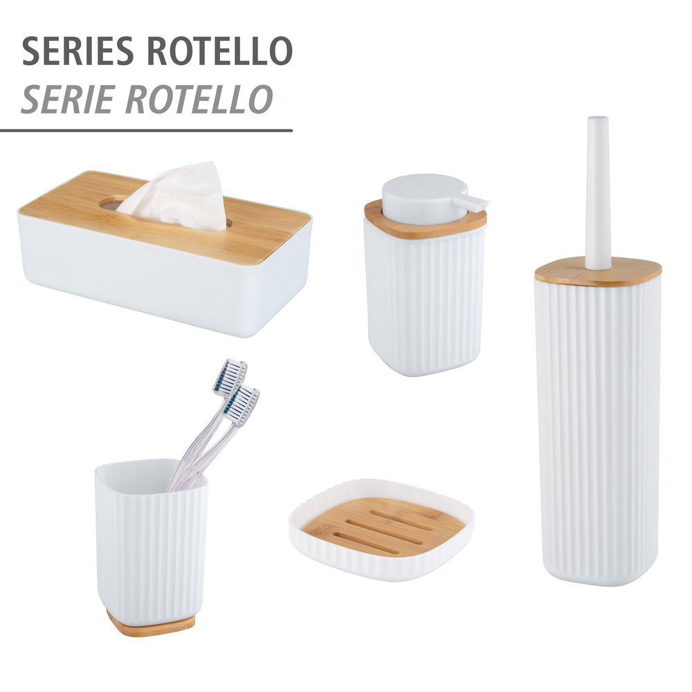 Distributeur de savon liquide Rotello, blanc  détails en bambou