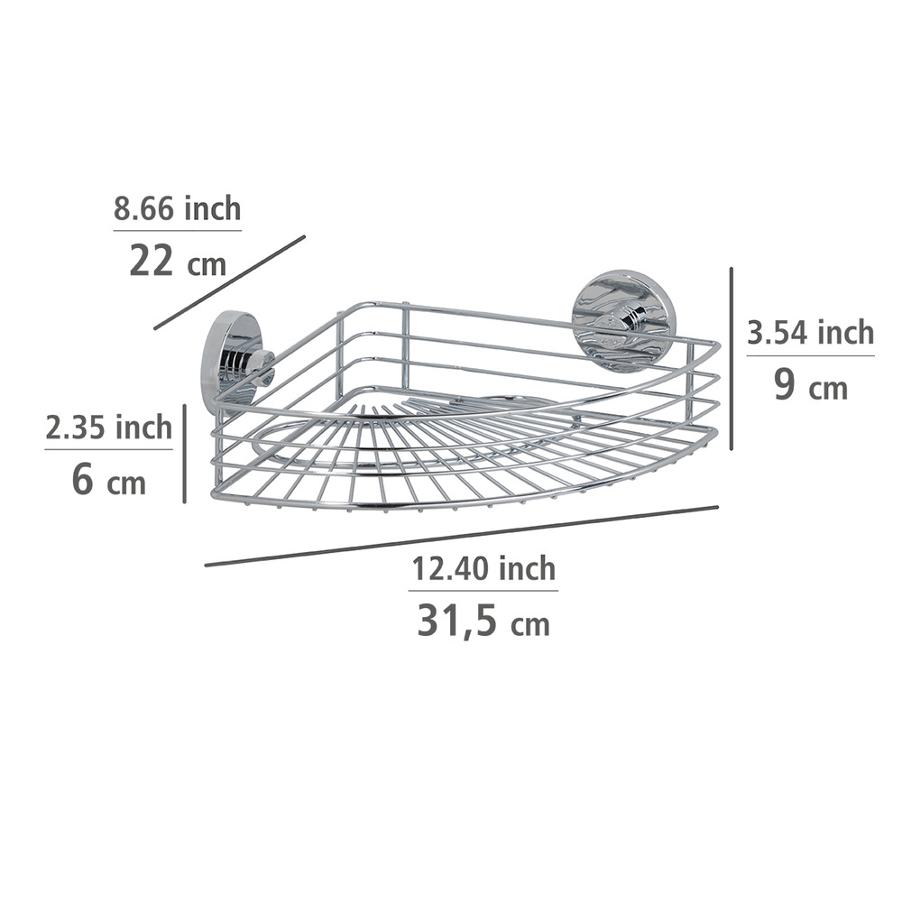 Etagère d'angle Bari avec set de 3 crochets,  Fixer sans percer - Vacuum-Loc®