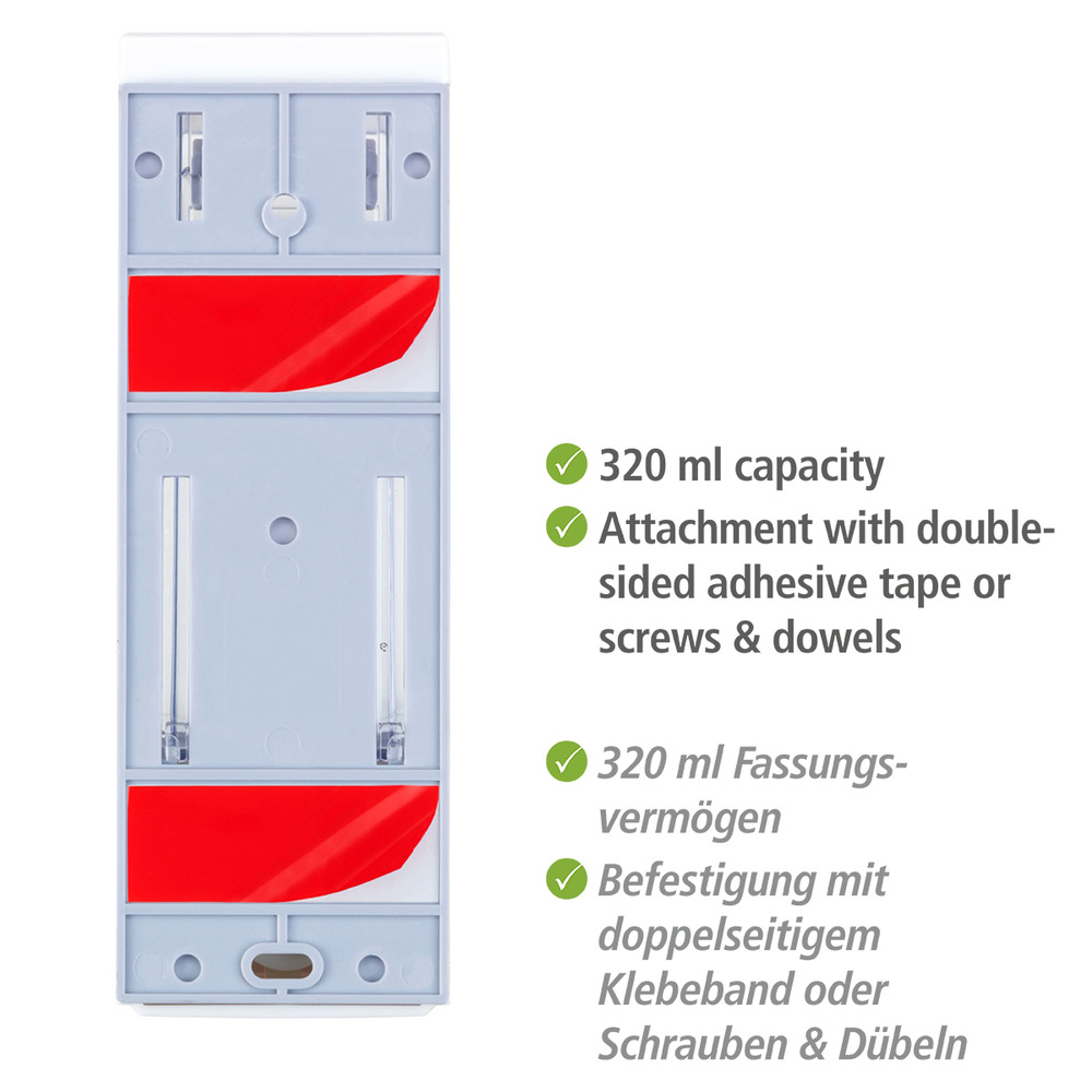 Distributeur savon liquide mural, distibuteur gel hydroalcoolique mural, Istres, blanc  distributeur de savon mural sans percage, contenance : 320 ml