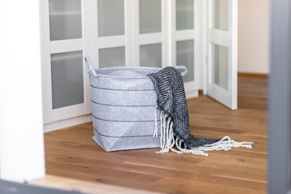 Panier de rangement en feutre Nella Gris, taille L,  Corbeille avec 2 poignées de transport