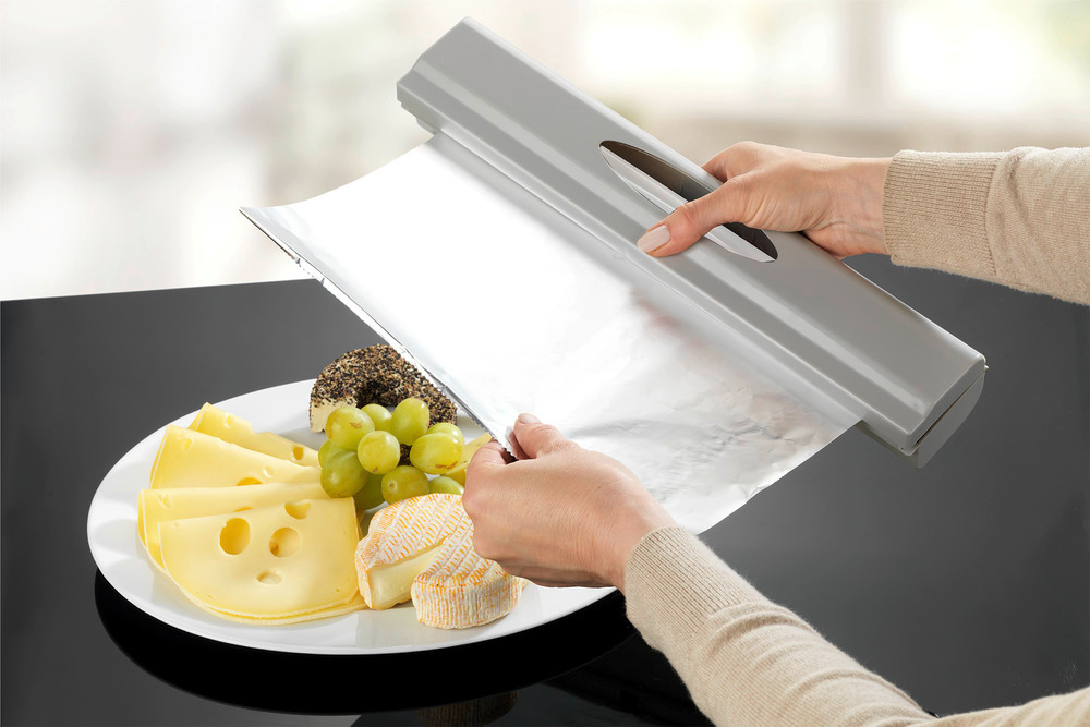 Distributeur de film alimentaire Perfect-Cutter gris  avec lame en acier inoxydable