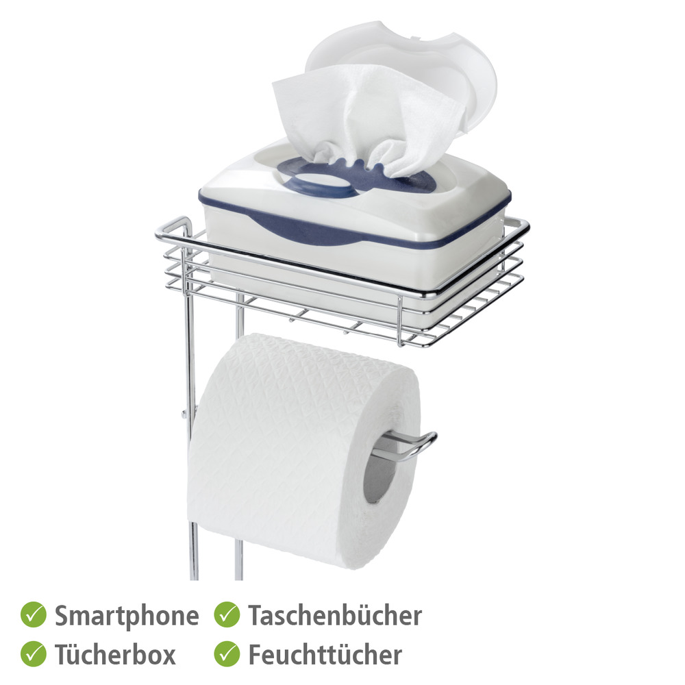 WENKO Porte papier papier toilette avec range papier toilette et étagère de rangement, acier chromé  