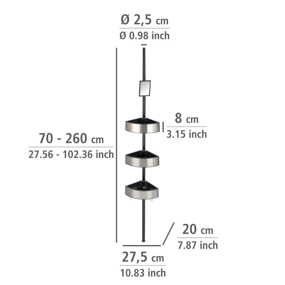 Étagère angle douche télescopique, sans perçage, Premium, Acier noir  Acier inoxydable