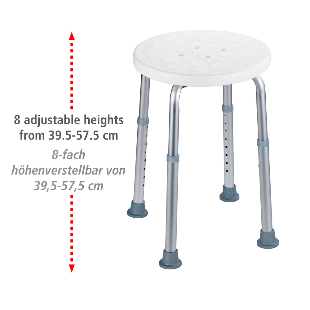 Tabouret de douche, réglable en hauteur  aluminium, plastique