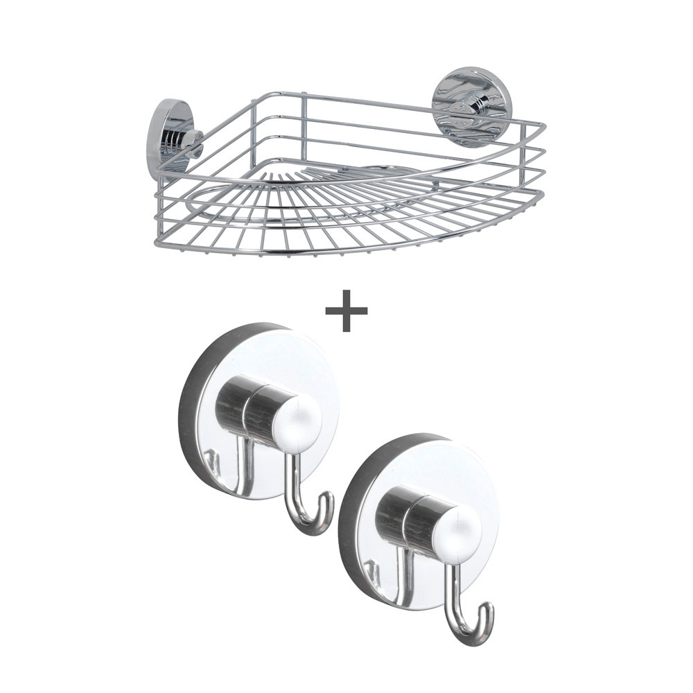 Etagère d'angle Bari avec set de 3 crochets,  Fixer sans percer - Vacuum-Loc®