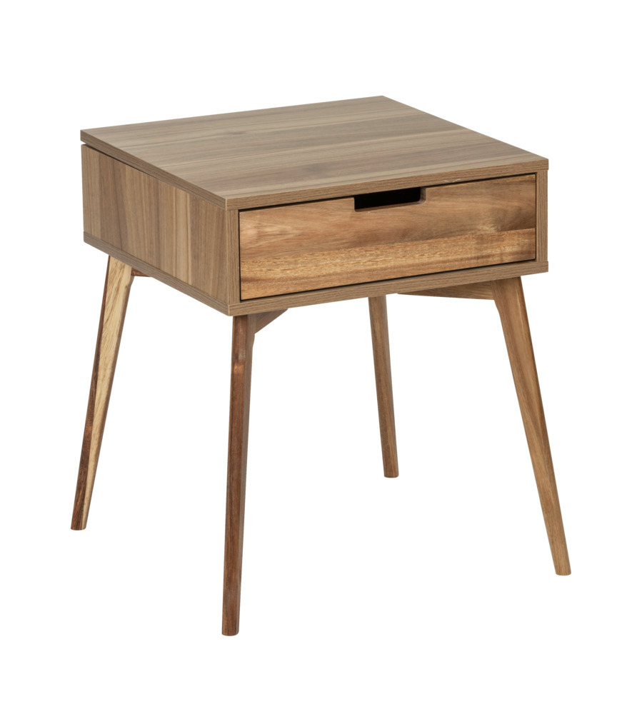 Table de nuit scandinave en bois FSC, petite table avec tiroir, Acina, 50 x 55 x 50 cm  Table de nuit bois, bout de canapé bois