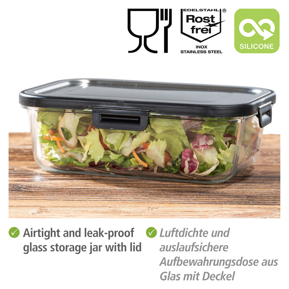 Boîte de rangement cuisine en verre Steel 1,5 litres  Couvercle en inox