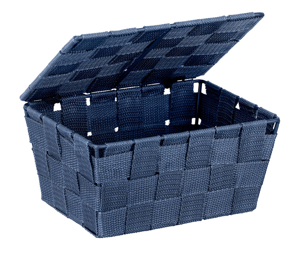 Panier de rangement Adria avec couvercle bleu foncé  Tresse en plastique