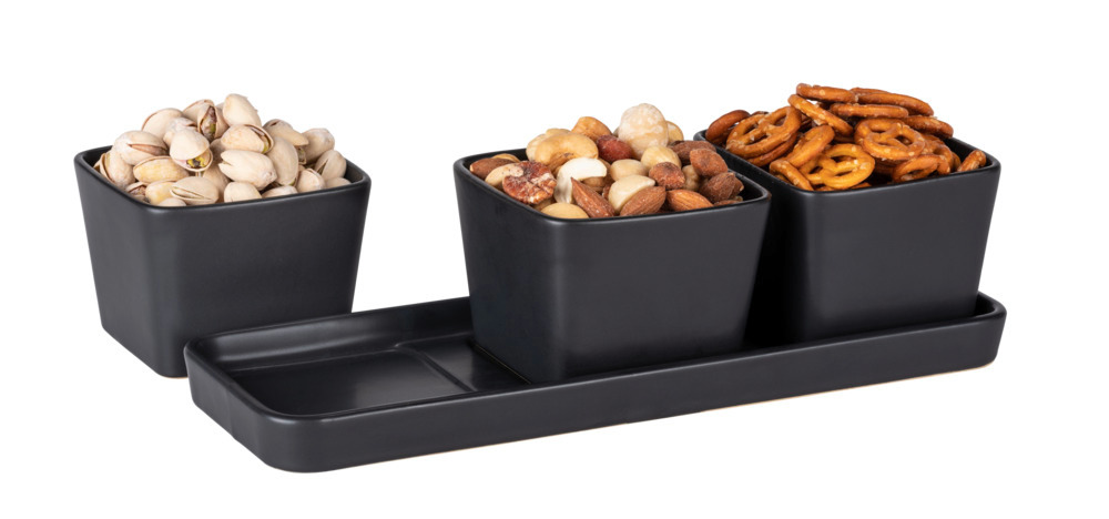 Set apéritif avec plateau et 3 coupelles Snack & Dip  Plateau avec 3 x 300ml