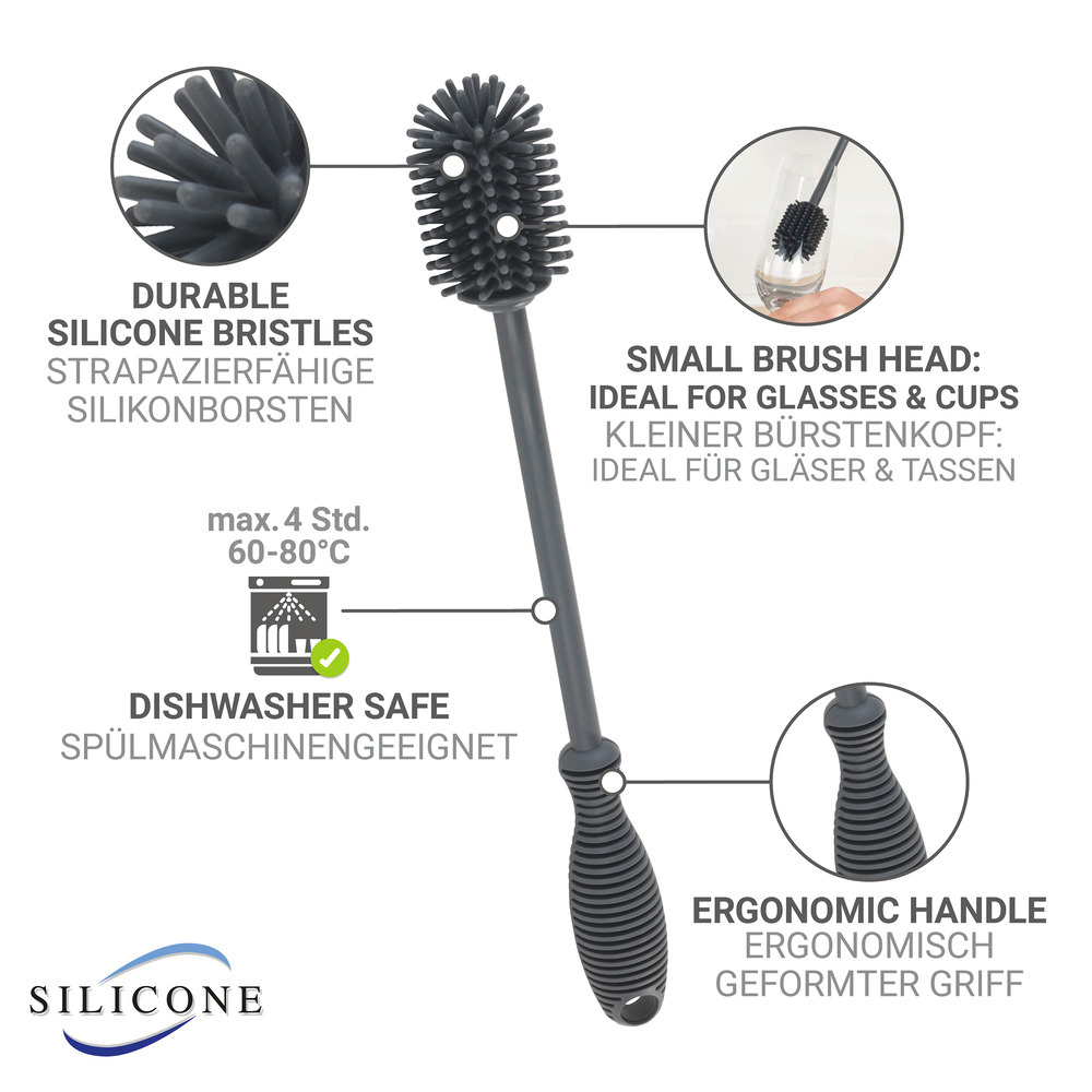 Brosse à vaisselle en silicone Mod. Sia et distributeur de produit vaisselle Mod. Easy-Squeez-e  Distributeur en silicone anti-fuite