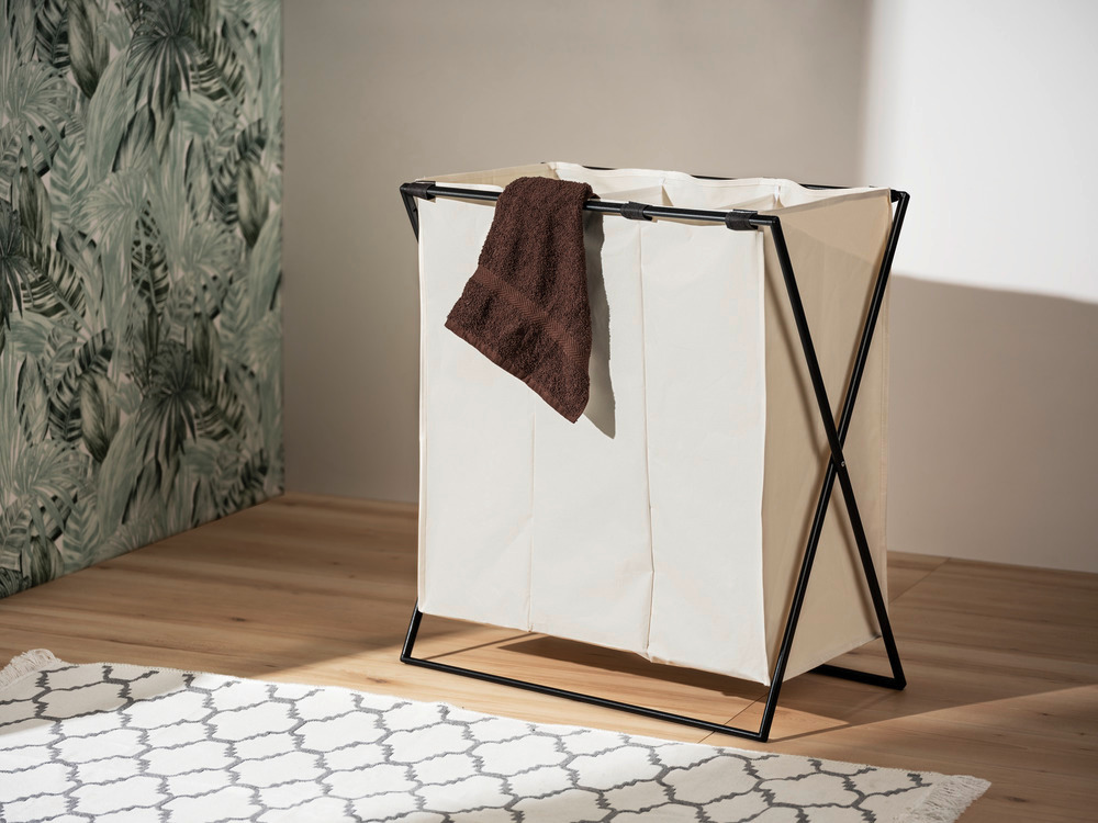 Panier à linge Trio XL Beige  avec trois compartiments