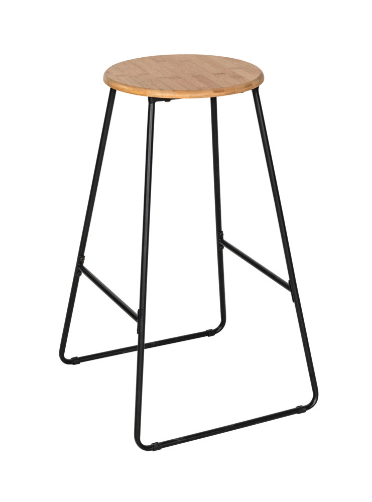 Tabouret de bar Loft  en acier avec assise en bambou massif