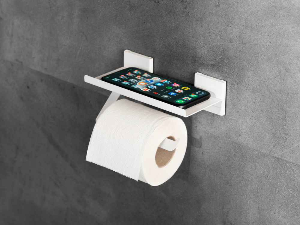 Distributeur de papier toilette Turbo-Loc® Ovaro Blanc mat  acier inoxydable, avec tablette