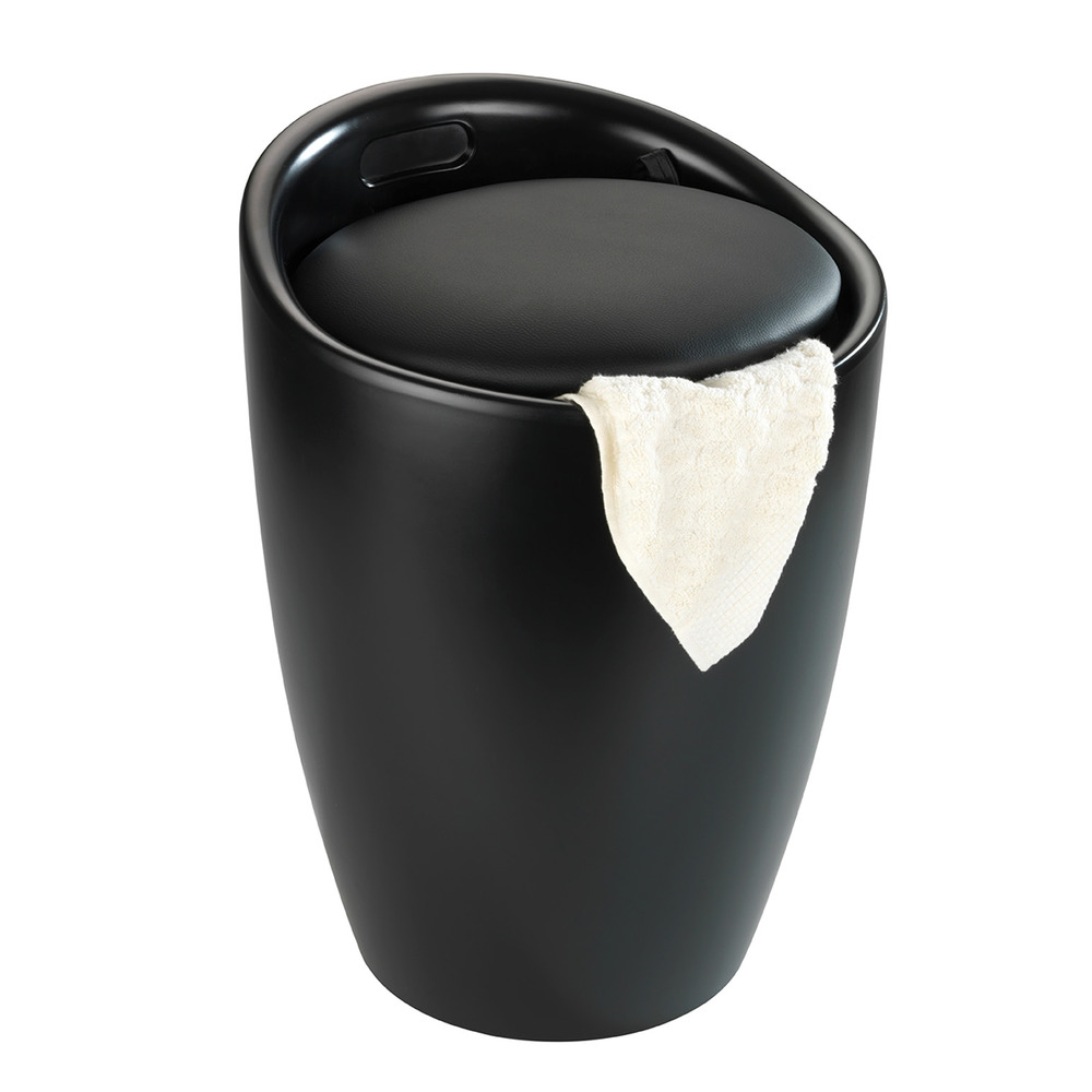 Tabouret de douche Candy Noir mat  avec collecteur de linge amovible