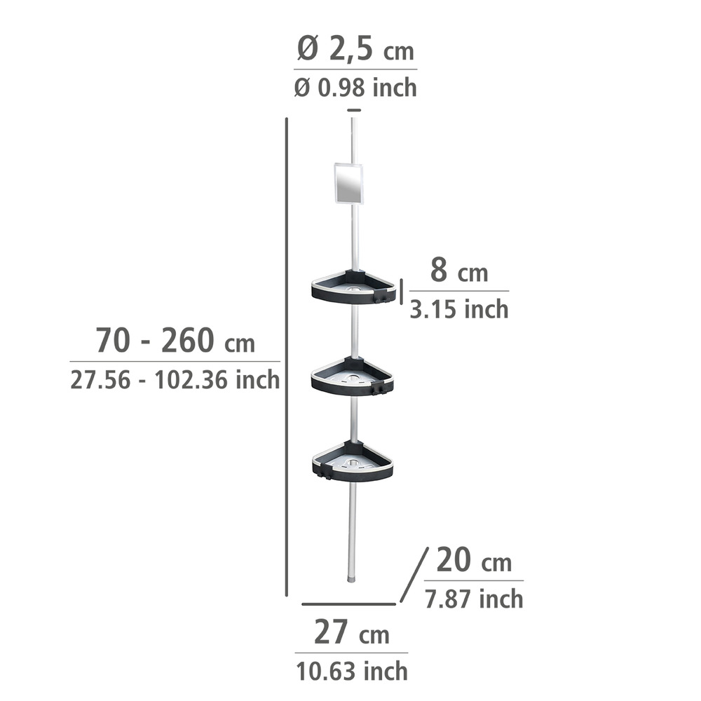 Étagère de douche télescopique Wave  avec 3 étagères et miroir