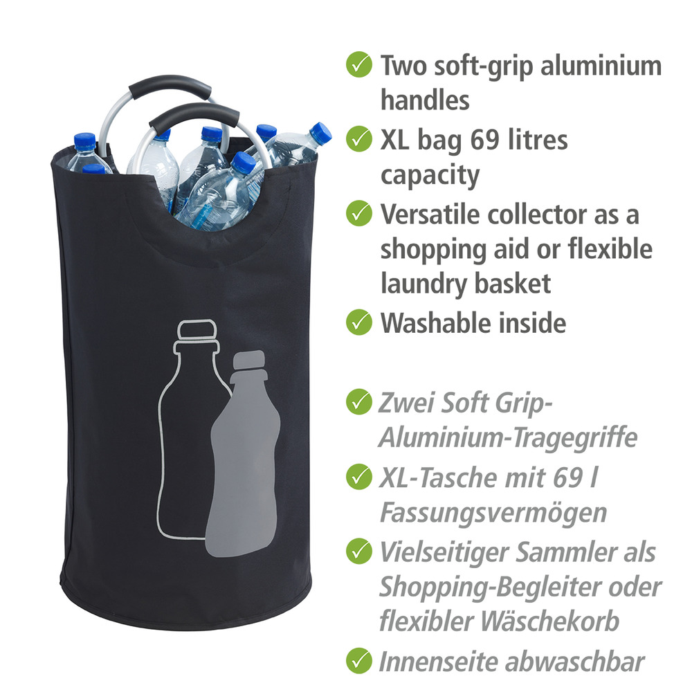 Collecteur de bouteilles Jumbo Noir  Sac multifonction, 69 l