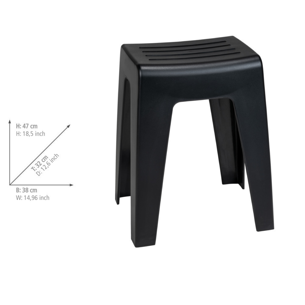 Tabouret salle de bain noir mat Kumba  avec panier à linge intégré