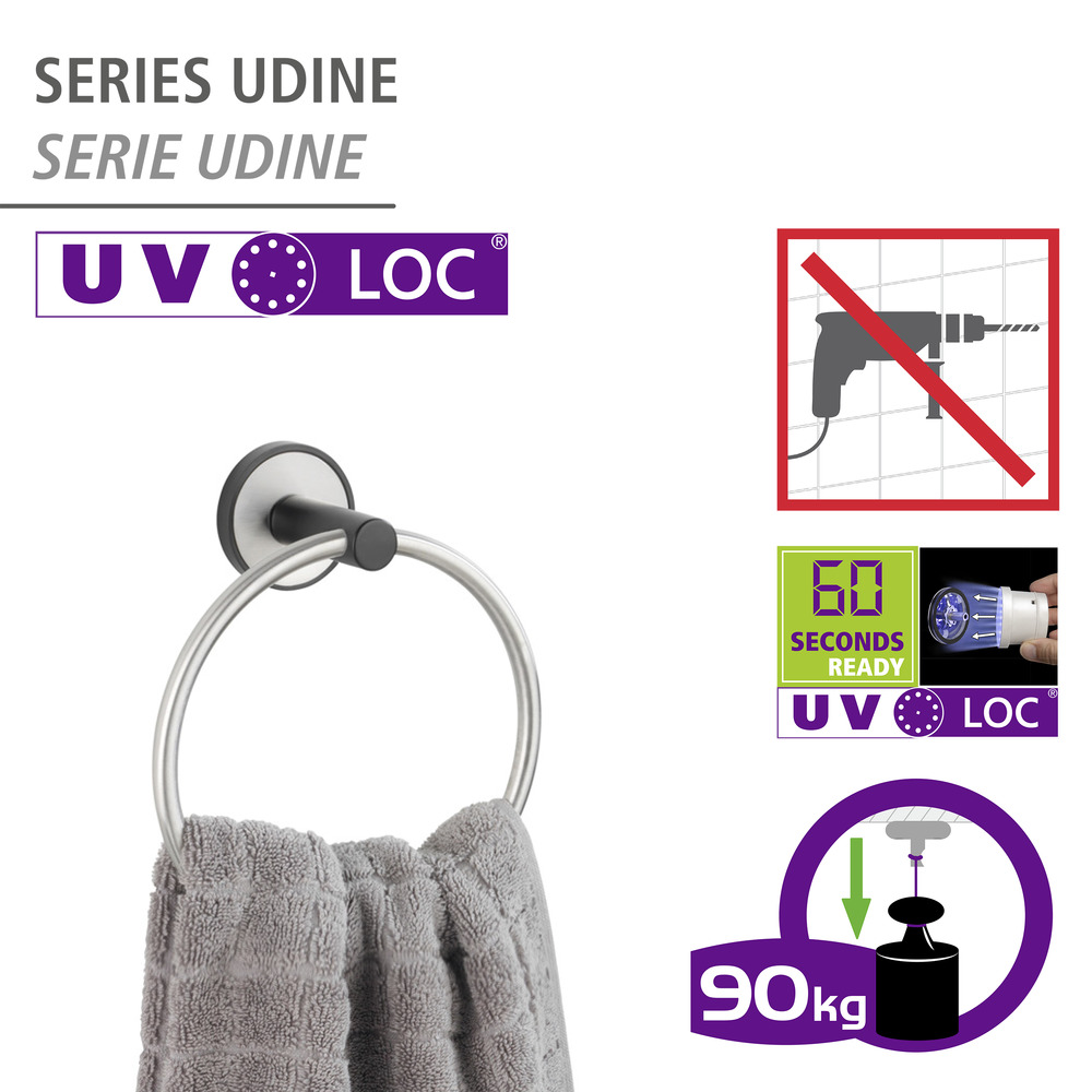 Anneau porte-serviettes Udine UV-Loc®   Fixation sans percer grâce à un système adhésif innovant