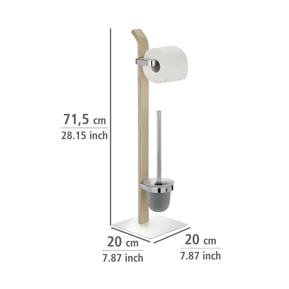 Combiné WC 2en1 Brosse WC et dérouleur Papier toilette, Samona Nature, bois - chromé, 20x71,5x20 cm  en bois