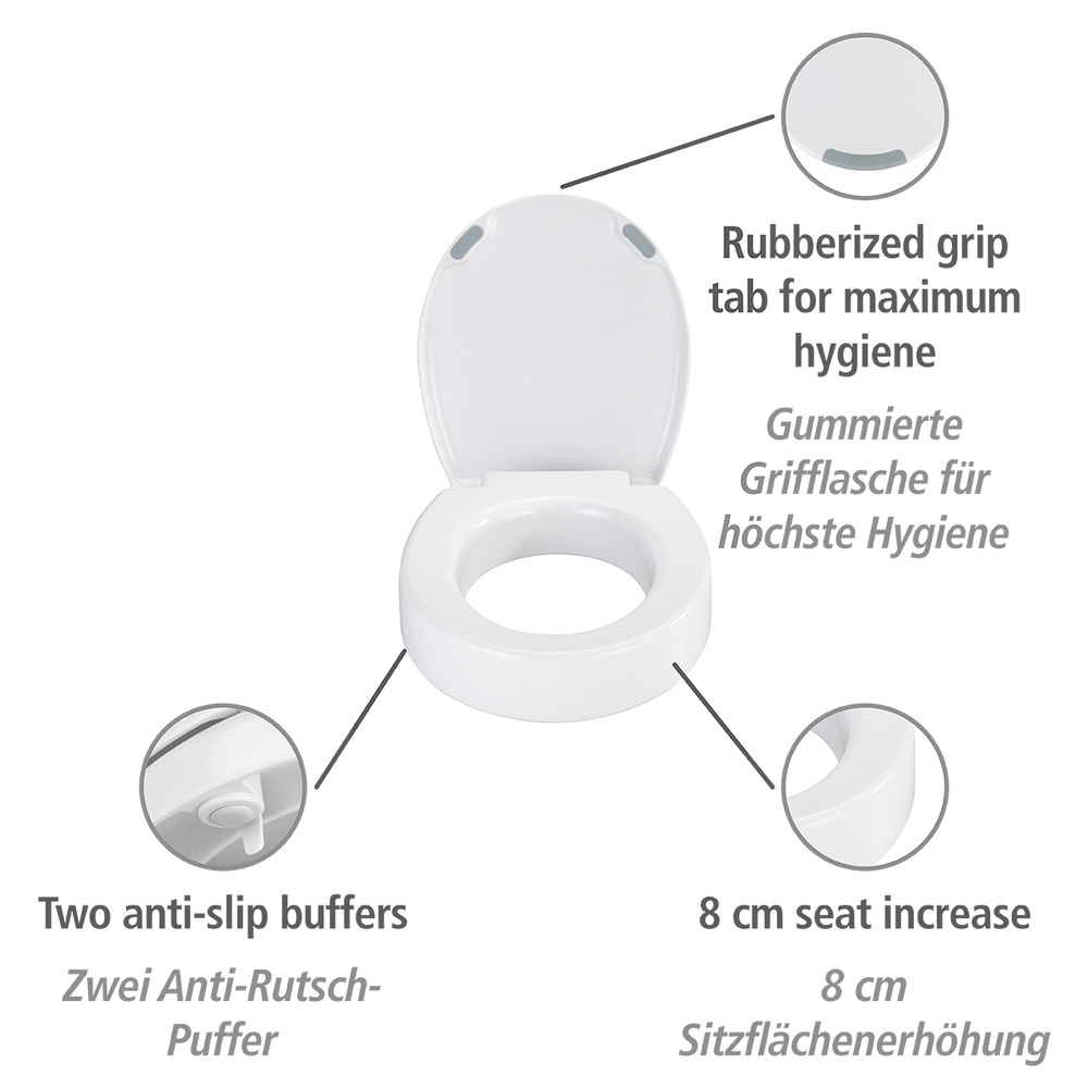 Abattant WC avec frein de chute Secura Comfort L avec rehausseur de 8 cm Duroplastique en Duroplast antibacterien avec siege sureleve 25005100