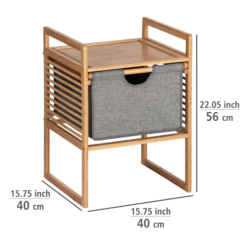 Table de nuit bois, bout de canapé bois, avec tiroir en tissu, Bois Bambou, Bahari,   en bambou