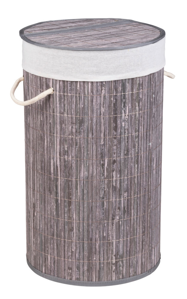 Panier à linge Bamboo rond gris  corbeille à linge, 55 l