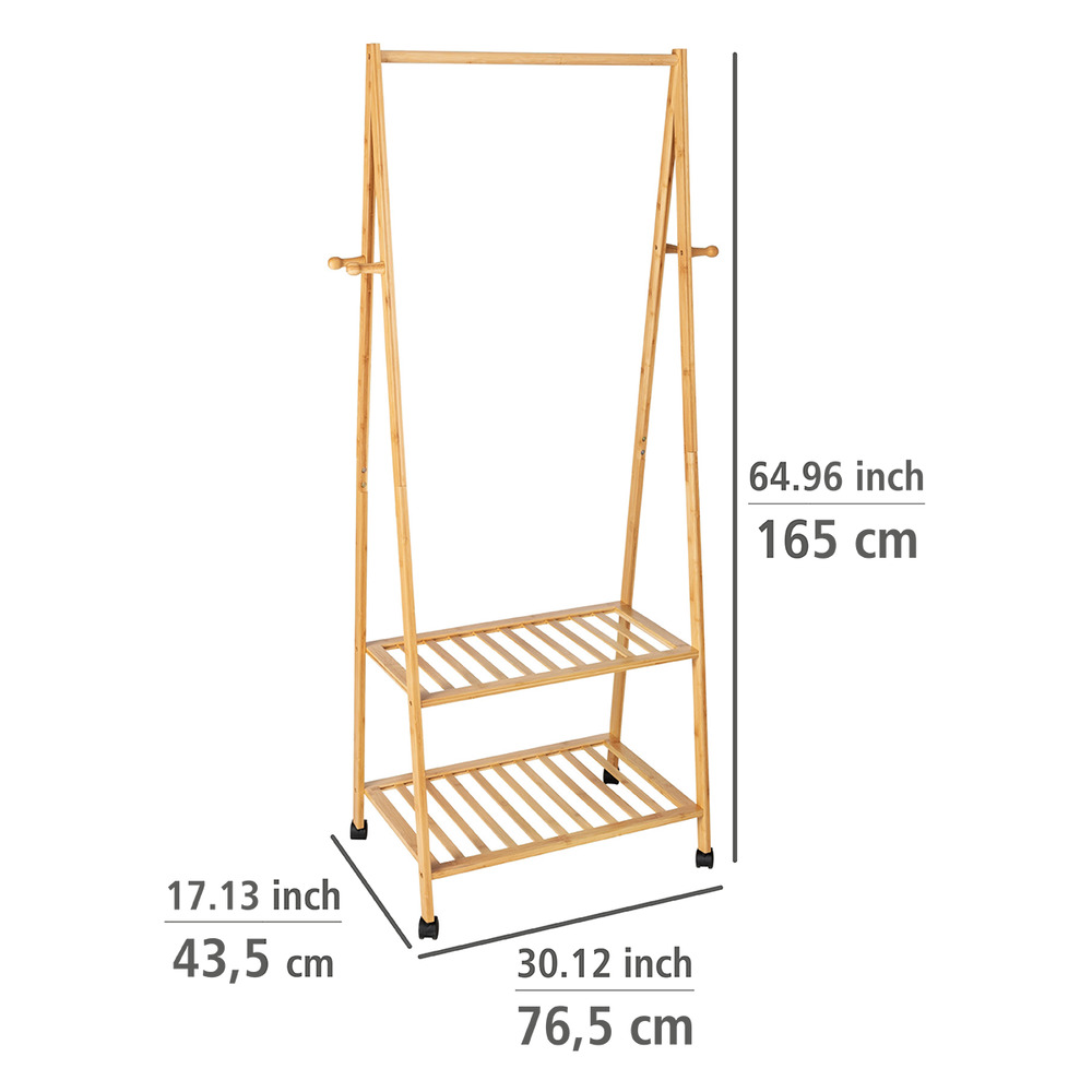 Porte-vêtements Honolulu en bambou  Avec quatre roulettes pour un déplacement facile